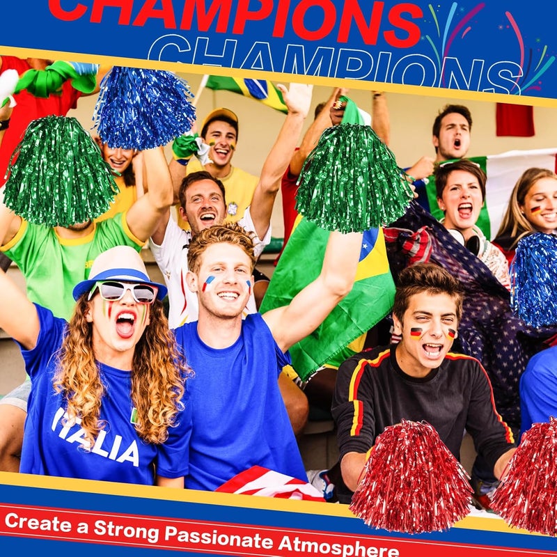 DILIBRA 24 Pcs Metallic Cheerleading Pom Poms for Kids, Cheerleaders Cheer Pom Poms with Baton Handle, Cheering Squad Hand Flower for Adults Team Spirit Sports Game Dancing Party - Image 5